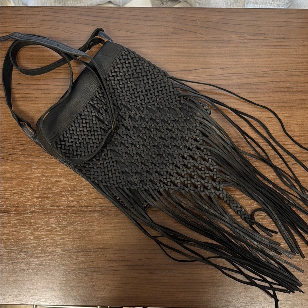 Black Leather Fringe Crossbody